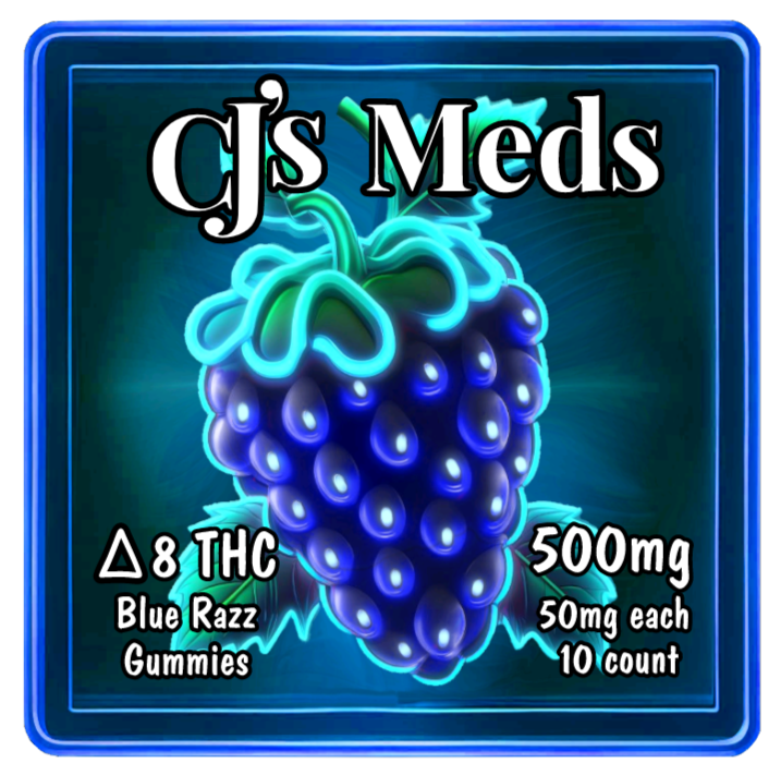 CJs Meds D8 Blue Razz Gummies 50mg
